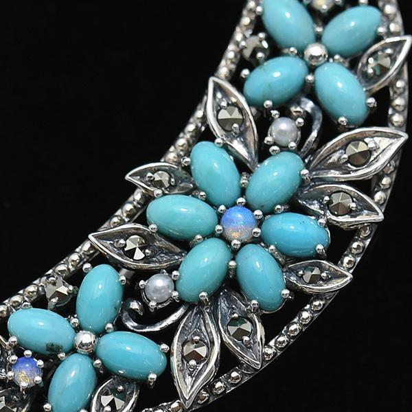 碌山 ターコイズ オパール 三日月 フラワー ブローチ ネックレストップ