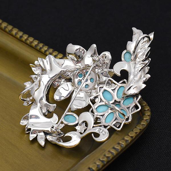 碌山 ターコイズ オパール アカンサスとフラワー ブローチペンダント