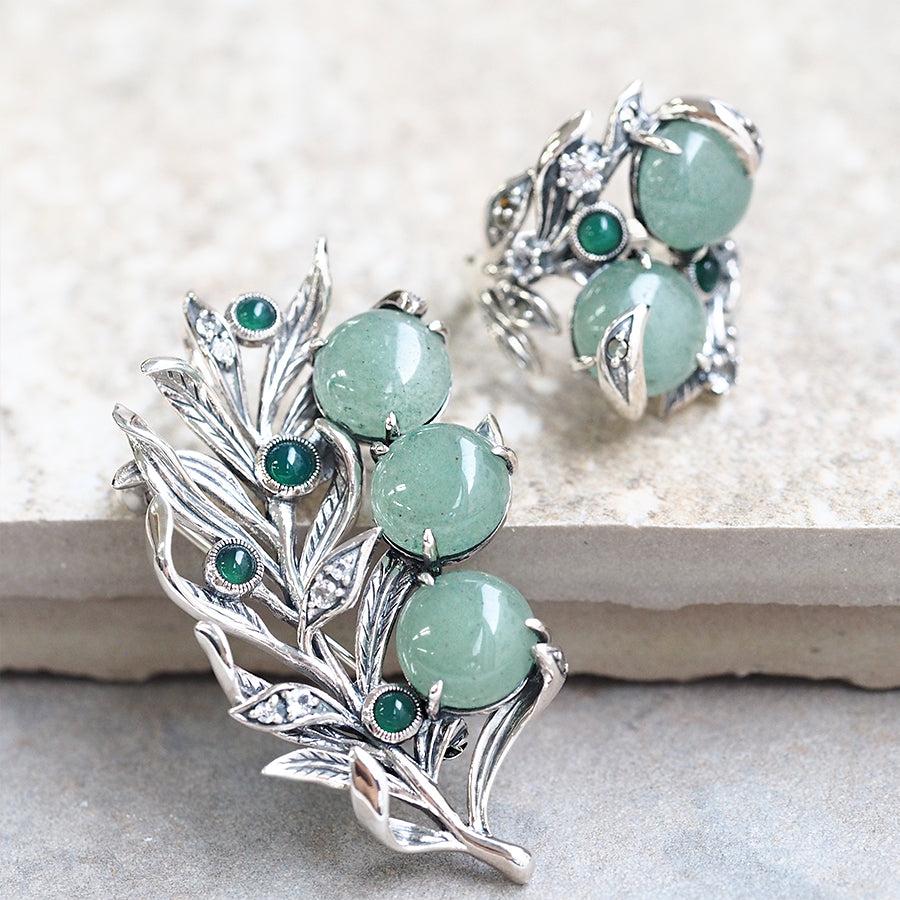 碌山 ウィリアムモリス 柳 グリーンクォーツ ブローチペンダント 国内