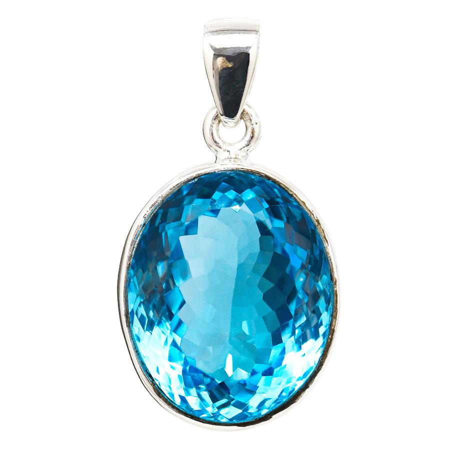 大粒 スイスブルートパーズ ペンダントトップ 深く美しい青が鮮烈に