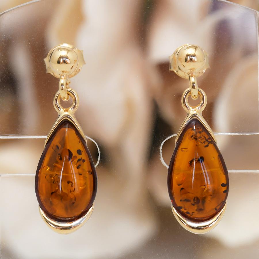 ドロップ 琥珀 ピアス 選べるカラー ブラウン グリーン ロイヤル