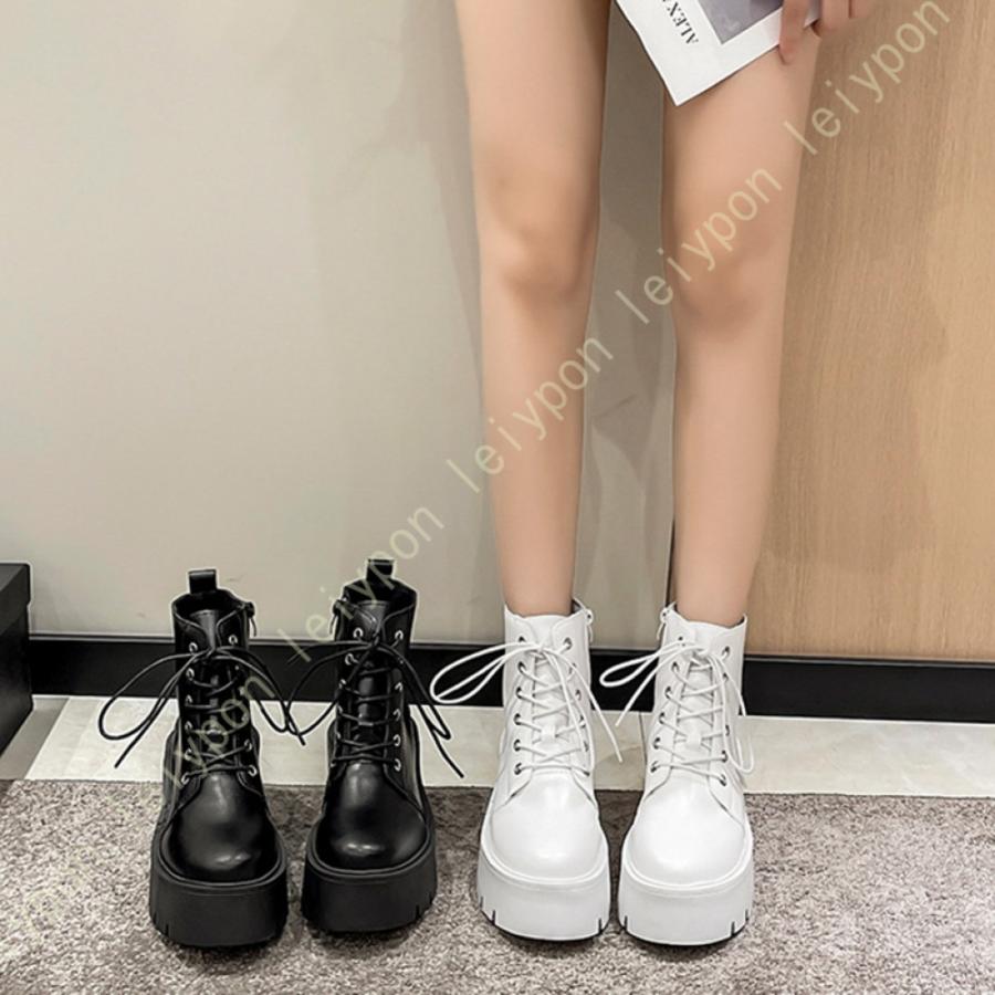 編み上げブーツ ゴスロリ 風 本革調 ミドル ブーツ 編み上げ レース