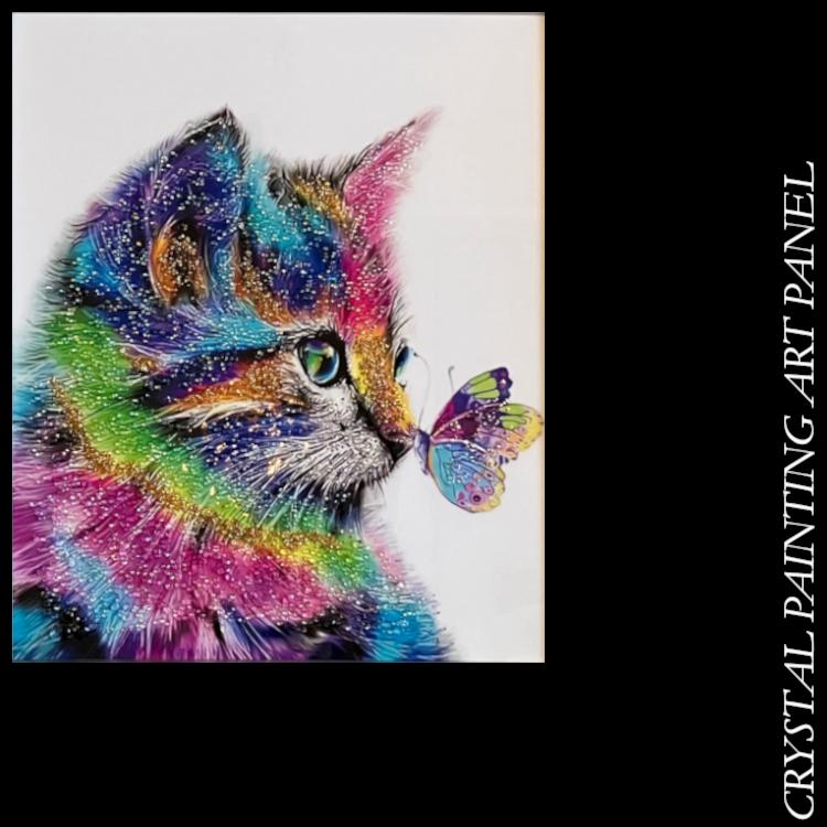 クリスタルアートパネル アートフレーム 水晶絵 猫 ネコ 動物 アニマル