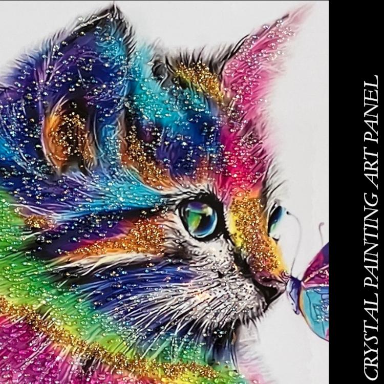 クリスタルアートパネル アートフレーム 水晶絵 猫 ネコ 動物 アニマル