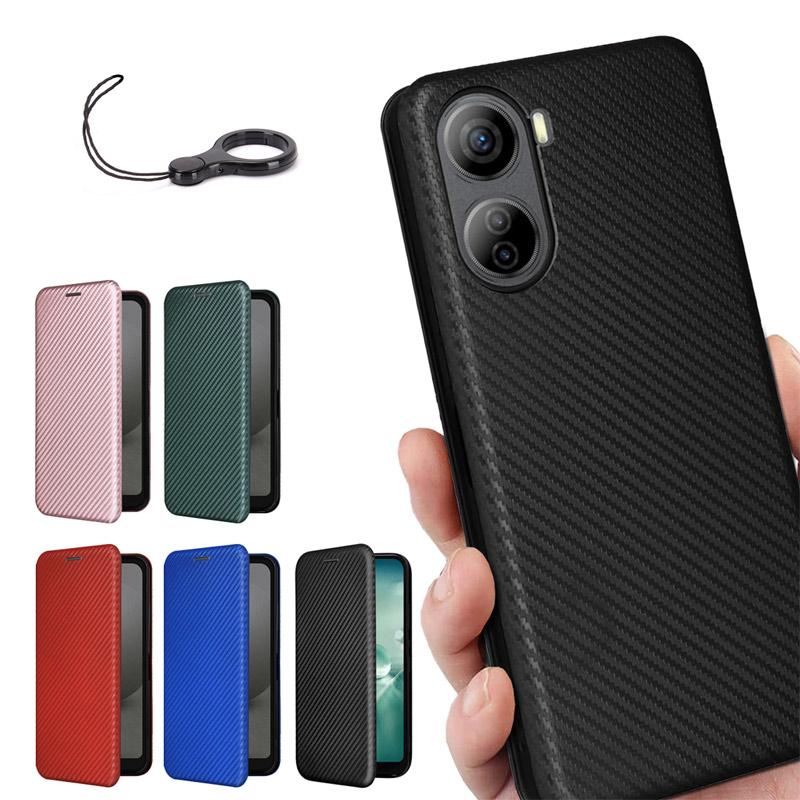 ZTE Libero 5G IV ケース 手帳型 Libero 5G IV カバー 炭素繊維素材