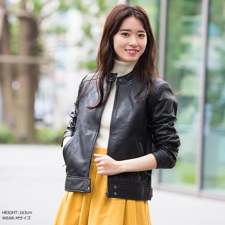 LIUGOO ZERO WASTE 本革 シングルライダースジャケット レディース