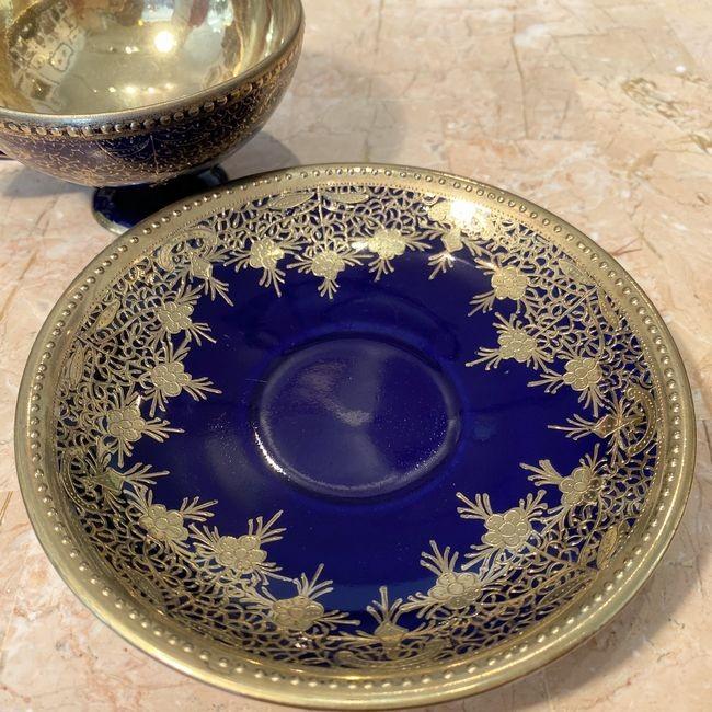 モ*モ様 ノリタケ 飾り壺 金彩 コバルトブルー ハンドペイント 風景 モ