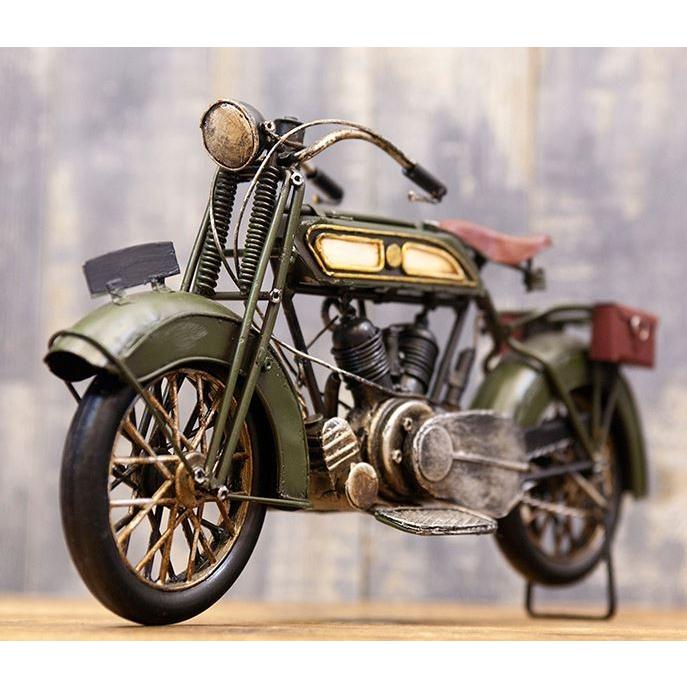 輸入雑貨 ブリキ ミニカー 置物 Old バイク オートバイ グリーン 緑