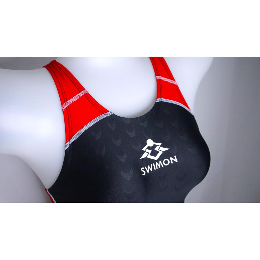 SWIMON] 競泳水着 レディース ガールズ ハイカット 黒赤 2色 601