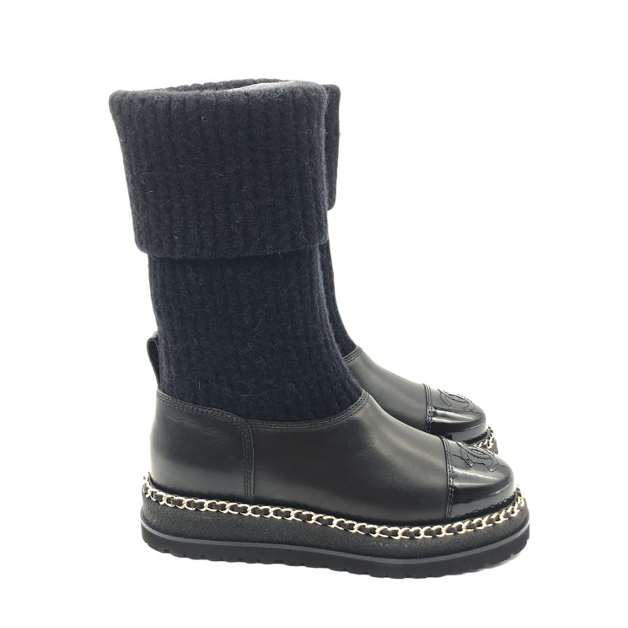 CHANEL（シャネル） ニットロングブーツ 37サイズ ブラック ゴールド