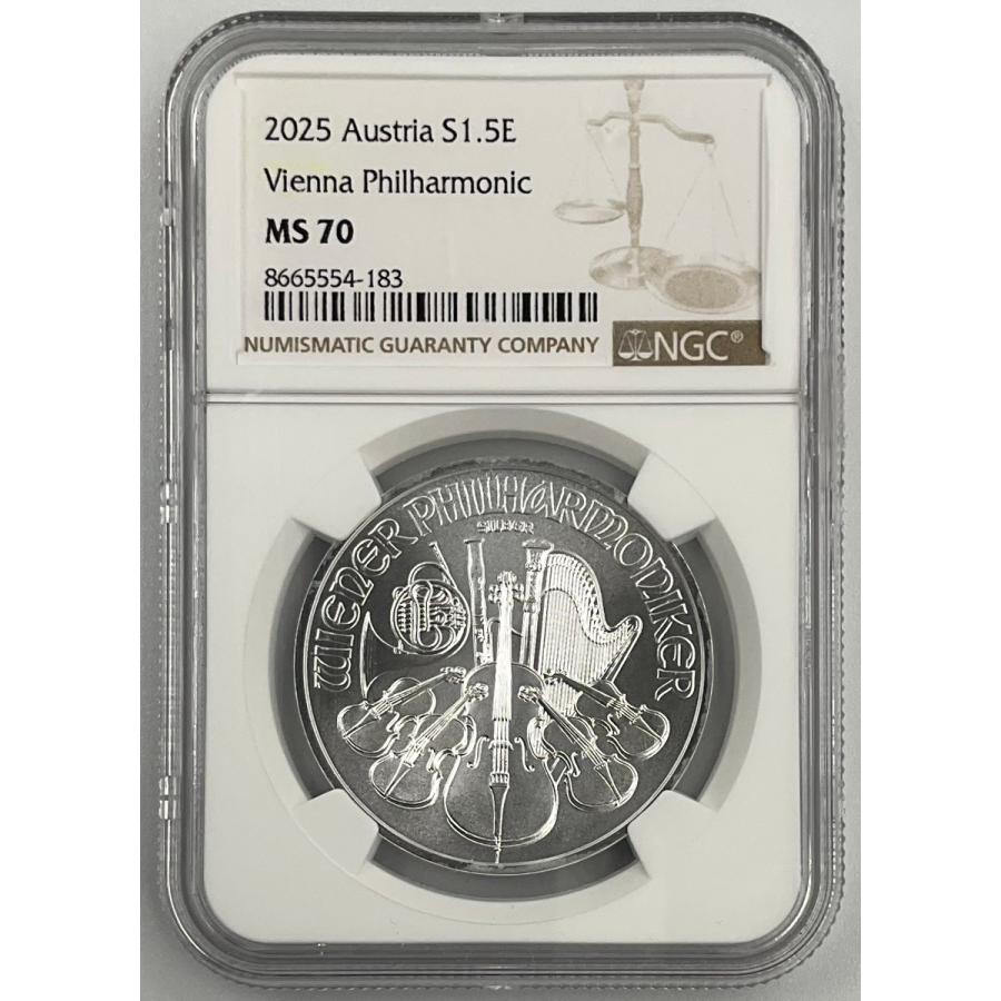 2025年 オーストリア ウィーンフィル 1.5ユーロ 1オンス 銀貨 NGC社