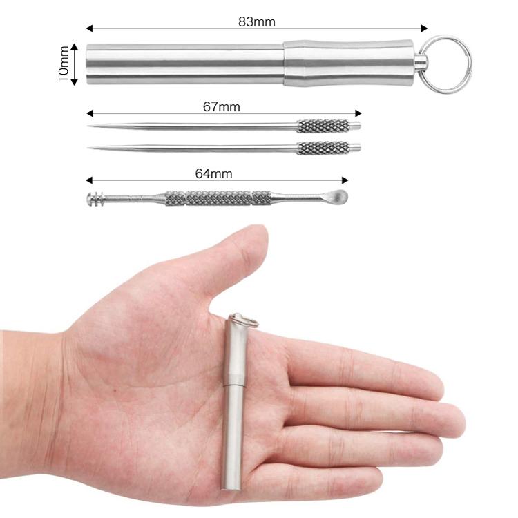 チタン製耳かき＆爪楊枝2本セット 携帯用 ステンレス製ケース入り 無害