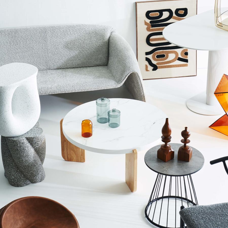 ローテーブル幅83cm 丸テーブル センターテーブル 石目調（1336） ロー