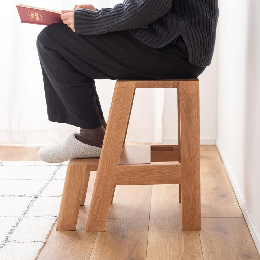 ステップ 2段 踏み台 ディスプレイ スライド 天然木 オーク サイド