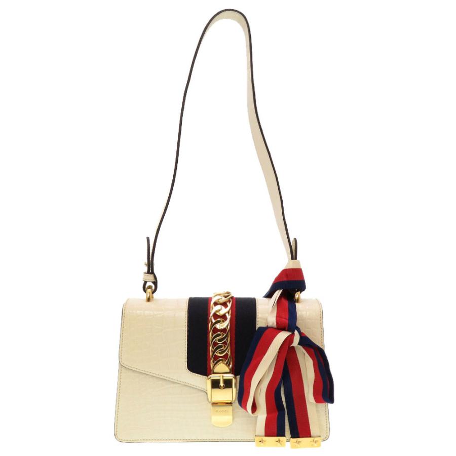 GUCCI（グッチ） 新品同様 シルヴィスモール クロコダイル ホワイト