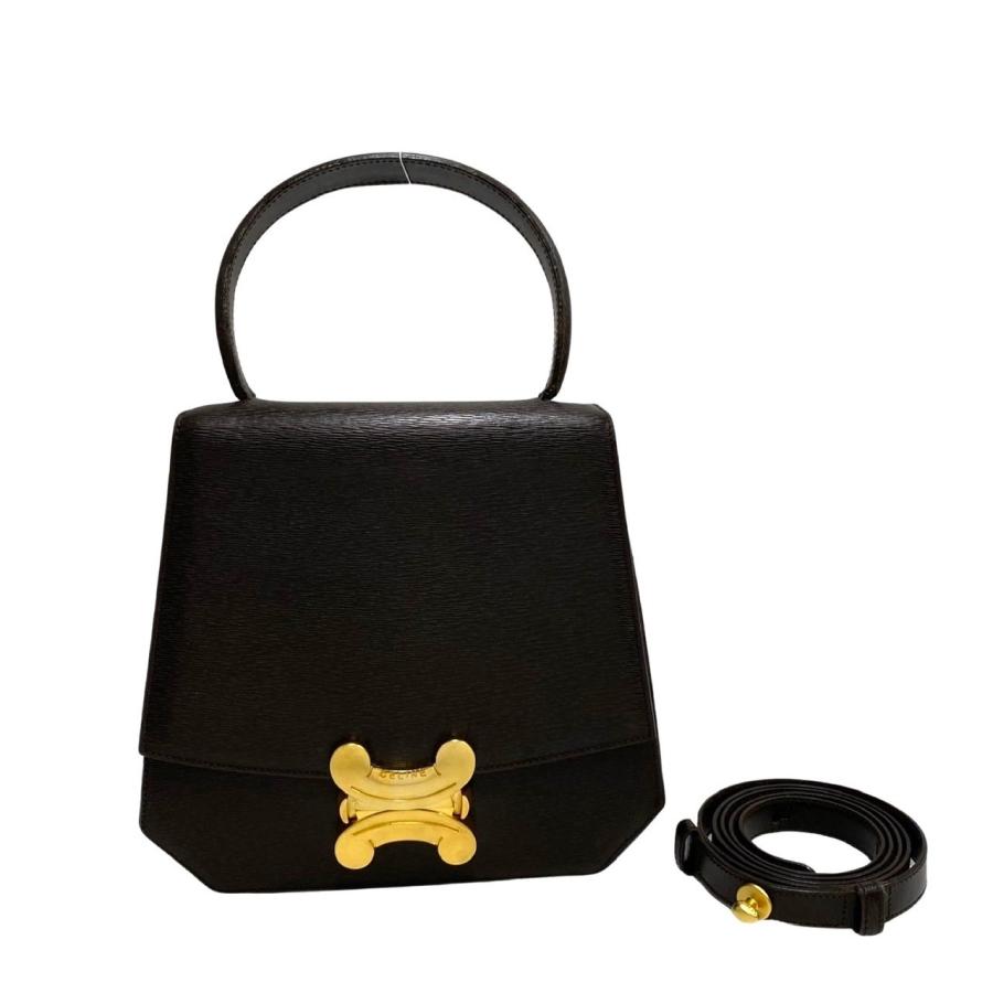 CELINE（セリーヌ） 極 美品 袋付き トリオンフ ロゴ 金具 レザー 本革