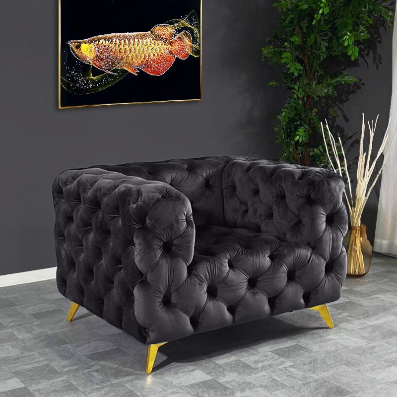 ソファ ソファー 1人掛け 英国調 ベロア生地 ボタンダウン チェスター