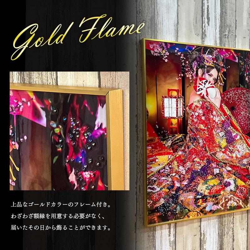 水晶パネル アートパネル 60×80cm ポップアート 花魁 金フレーム付き