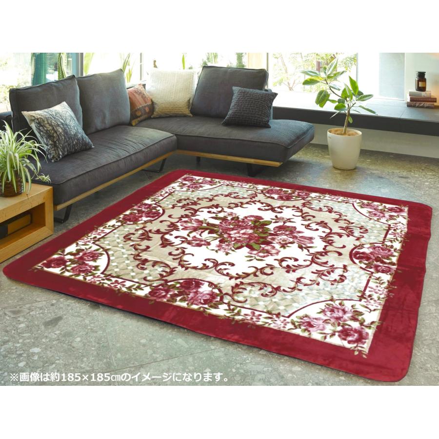 ラグ 2畳 185×185cm （ベルサイユWI） 厚手 アンティーク レッド 花柄