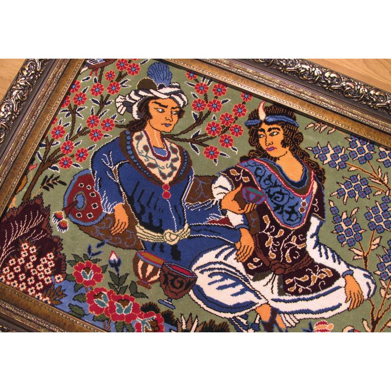 絵画・ペルシャ絨毯 イラン じゅうたん・カシュマール産 122×91cm（額