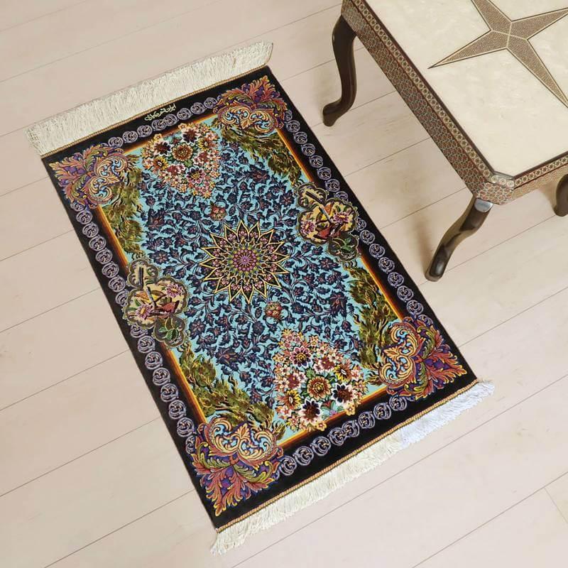 ペルシャ絨毯 イラン じゅうたん・クム産 シルク 100％ 90×59cm 手織り