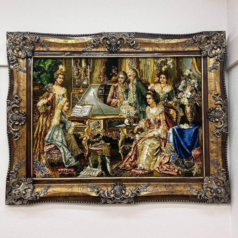 ペルシャ絨毯 イラン・タブリーズ絵画 125×98cm(額縁込) 手織り 絵画