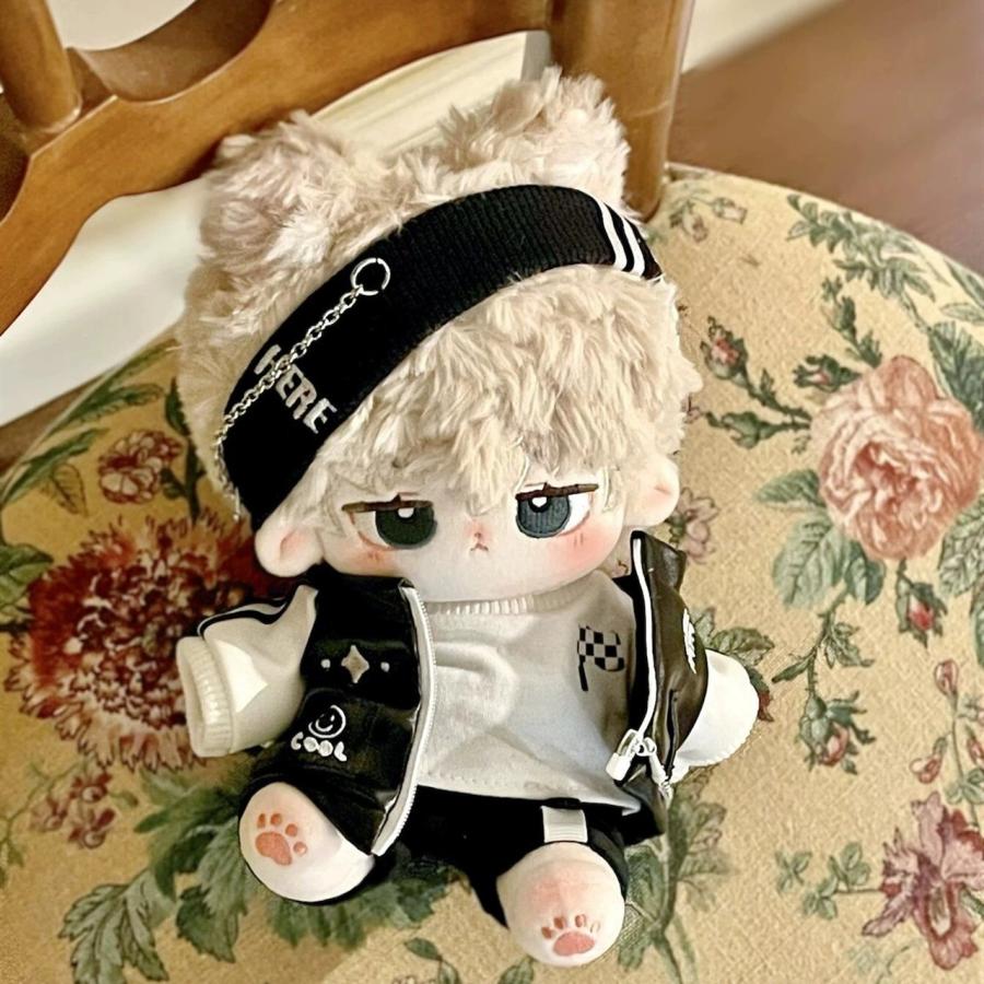 ぬい服 20cm 黒 ストリート系 韓国風 ヘアバンド付き 全身セット お