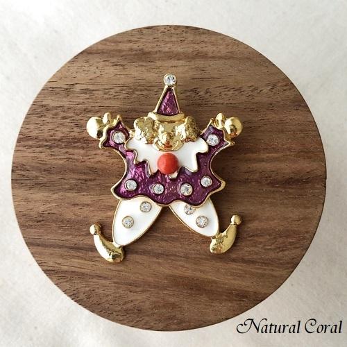 赤珊瑚 あかさんご ブローチ 玉 ピエロ 紫色 ナチュラルコーラル