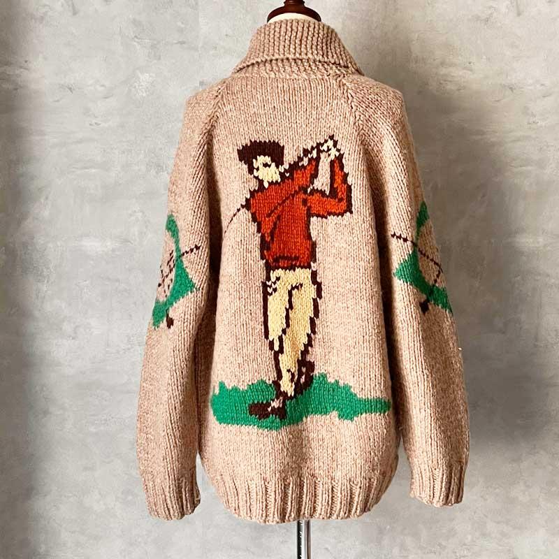 50-60'S Cowichan Golf Pattern Sweater Lightning Zipper 50-60年代