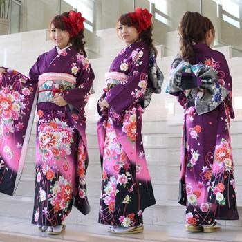 振袖 レンタル 成人式 セット 20点フルセット「紫地にピンクぼかし刺繍