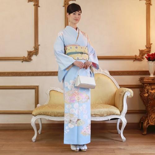 訪問着 19点フルコーディネートレンタルセット「水色地に金の雲取りと