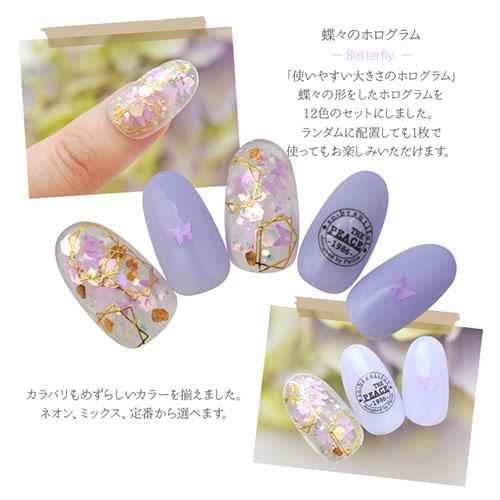 蝶々 ホログラム 12色セット ネイルアート デコ | ラメ ジェルネイル
