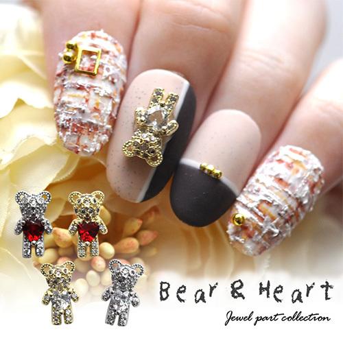 ネイルパーツ くまさん リボン メタルパーツ くま ハート ジルコニア