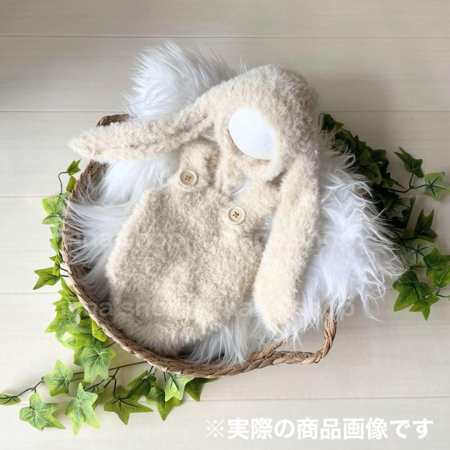 ふわふわ白♪うさぎ耳帽子とロンパース ニューボーンフォト衣装