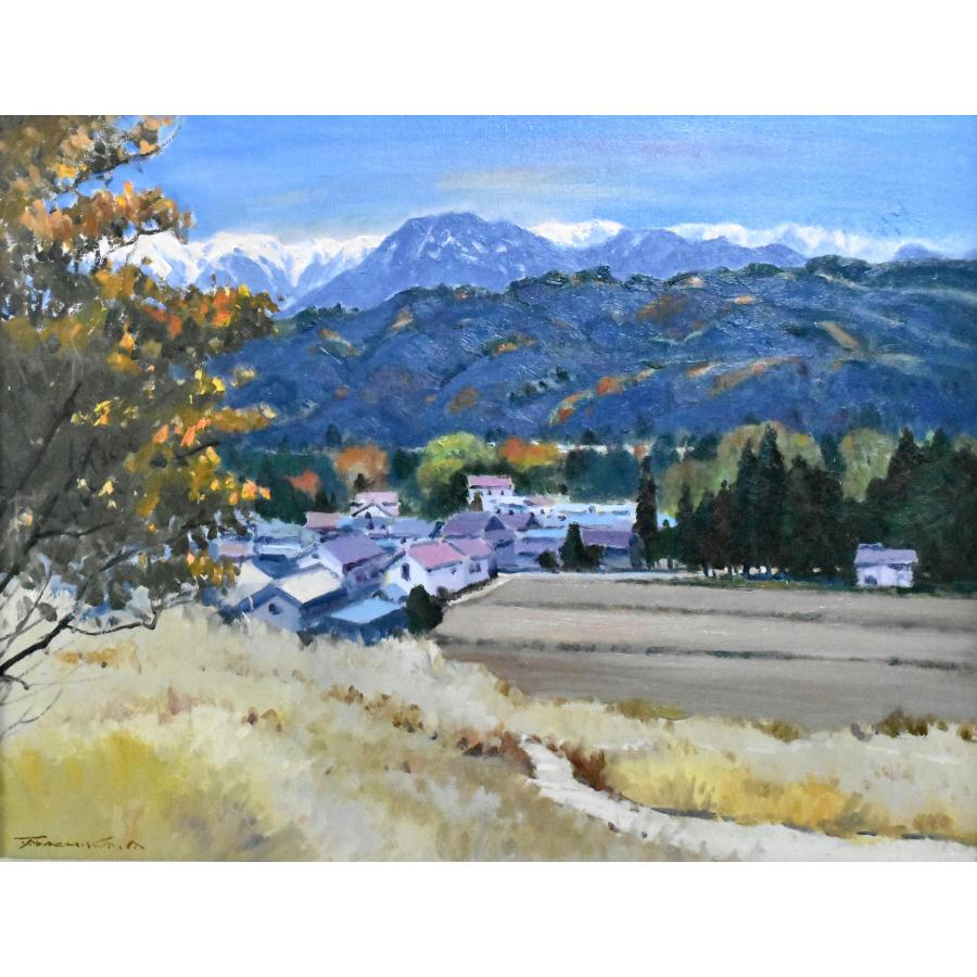 赤羽忠親 「北アルプスの見える町」 油彩 P15号 真作保証 安曇野
