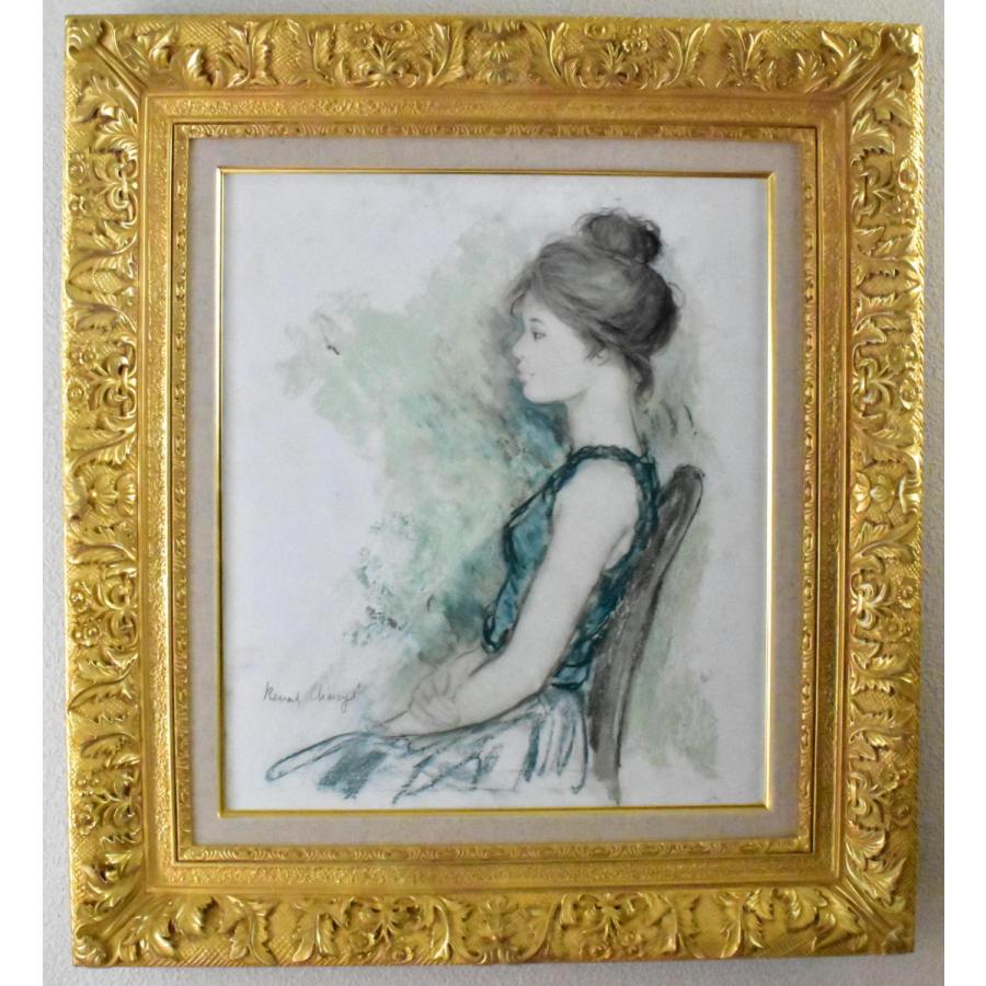 ベルナール・シャロワ 「椅子に座る少女」 油彩・パステル F10号 真