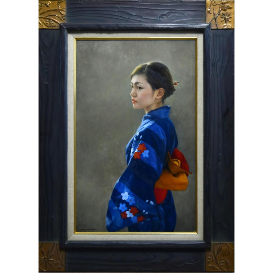 中上誠章 「夕涼」 油彩M10号 真作保証 今注目を集める人気写実画家