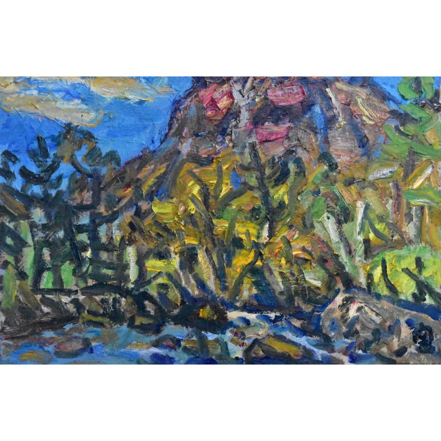 関四郎五郎 「秋の焼岳」 油彩 F8号 真作保証 豪快！爽快！躍動！の