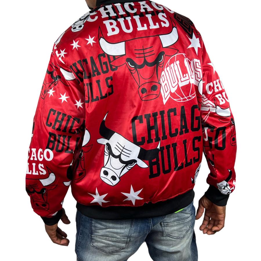 シカゴブルズ サテン ジャケット スタジャン BULLS 赤 レッド 総柄 NBA