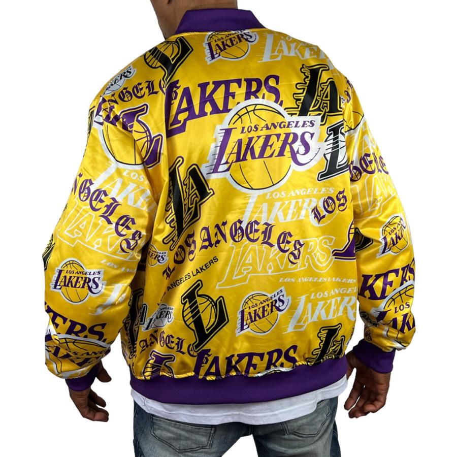 レイカーズ サテン ジャケット スタジャン LAKERS 黄色 紫 イエロー