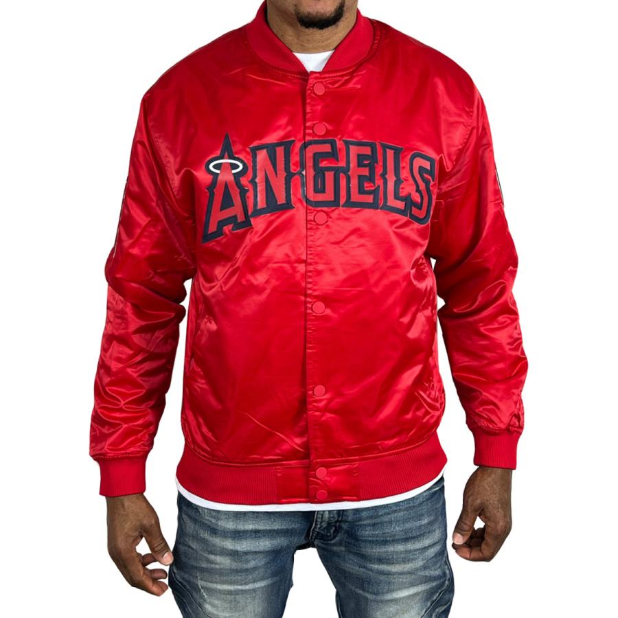 エンゼルス サテン ジャケット スタジャン ANGELS 赤 レッド MLB プロ