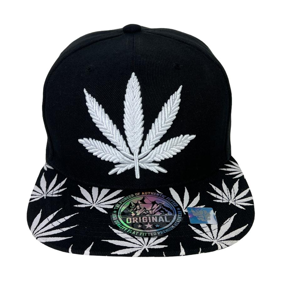 マリファナ スナップバック キャップ 白 ホワイト 黒 ブラック