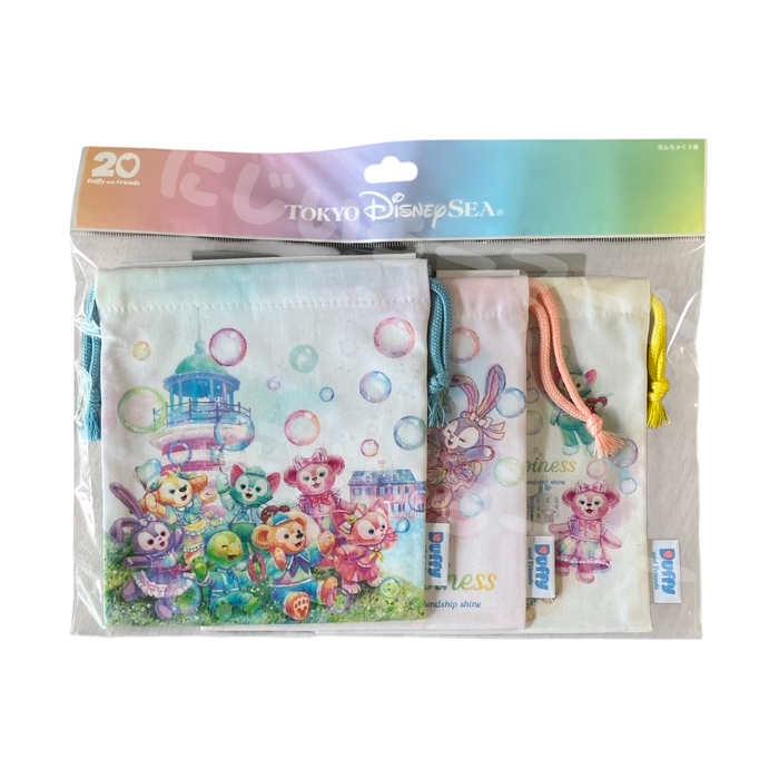 きんちゃく3枚 巾着 ダッフィー＆フレンズ 20周年 カラフルハピネス