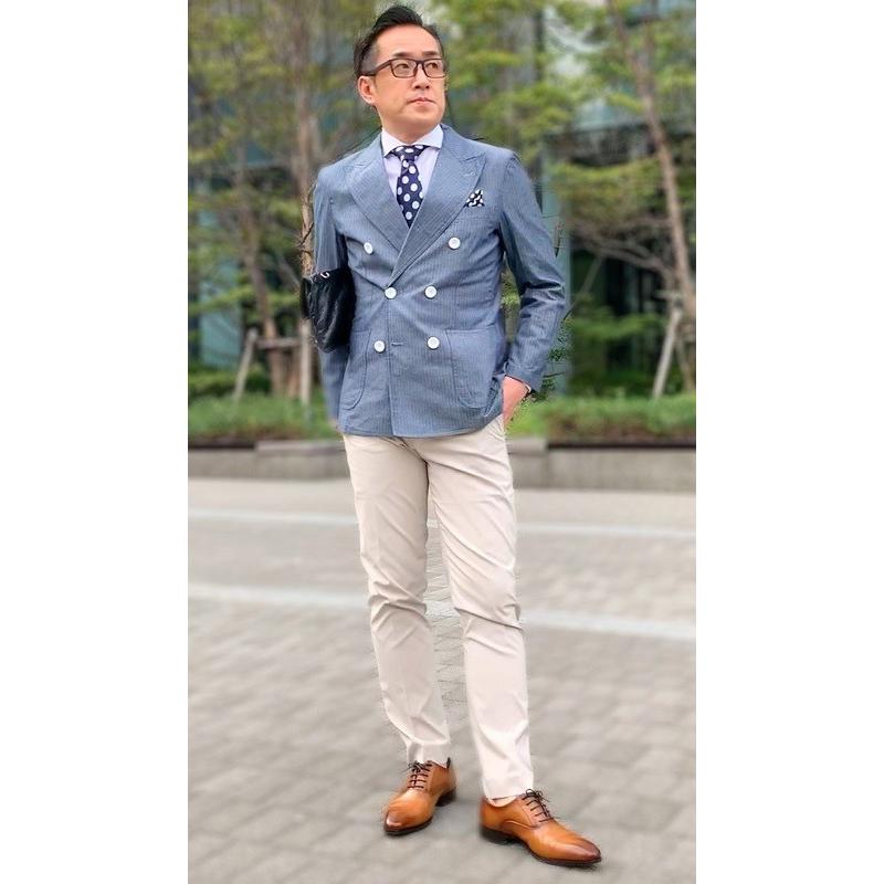 メンズ春夏ダブルジャケット ネイビー 40代 50代 ヘアラインストライプ