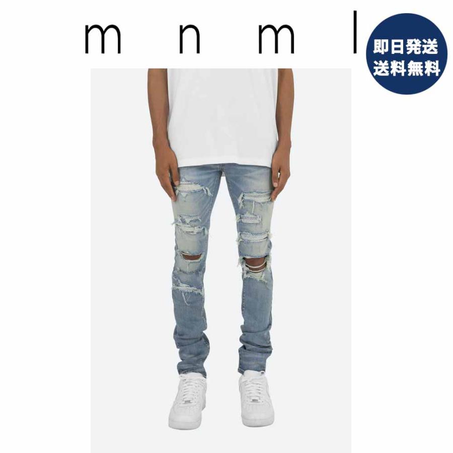 mnml（ミニマル） デニムパンツ X201 RHINESTONE SKINNY DENIM ブルー