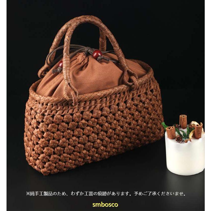 職人手作り 六角花編み 山葡萄かごバッグ 綿麻内布付き 山ぶどう 高級