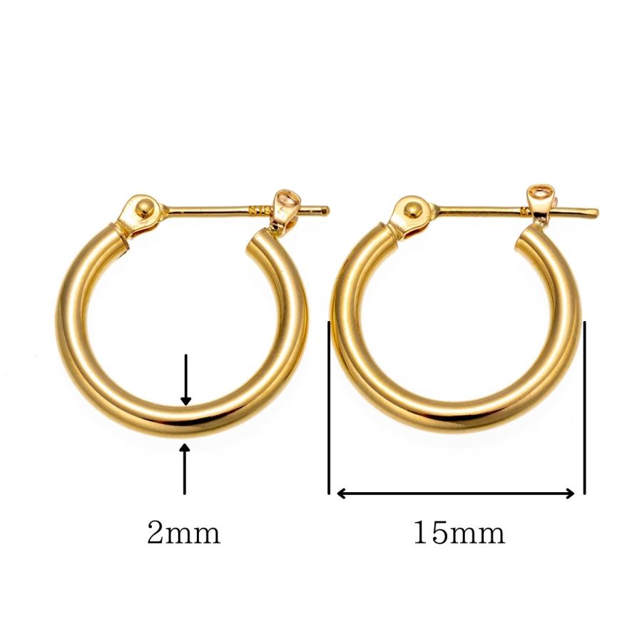 18金 フープピアス メンズ レディース 2mm×15mm K18 18K K18刻印