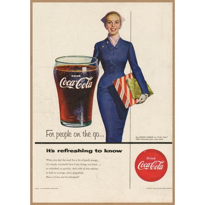 Coca-Cola 青い服の女性 レトロミニポスター B5サイズ 複製広告