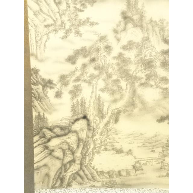 ys7217417; 宗sou 中国 長庚筆 水墨山水 肉筆絹本掛軸（保護箱）【道