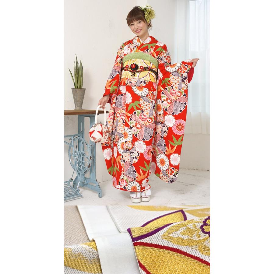 振袖 セット 未仕立て 仮絵羽 赤 レッド 菊 梅 竹笹 花 正絹 西陣織
